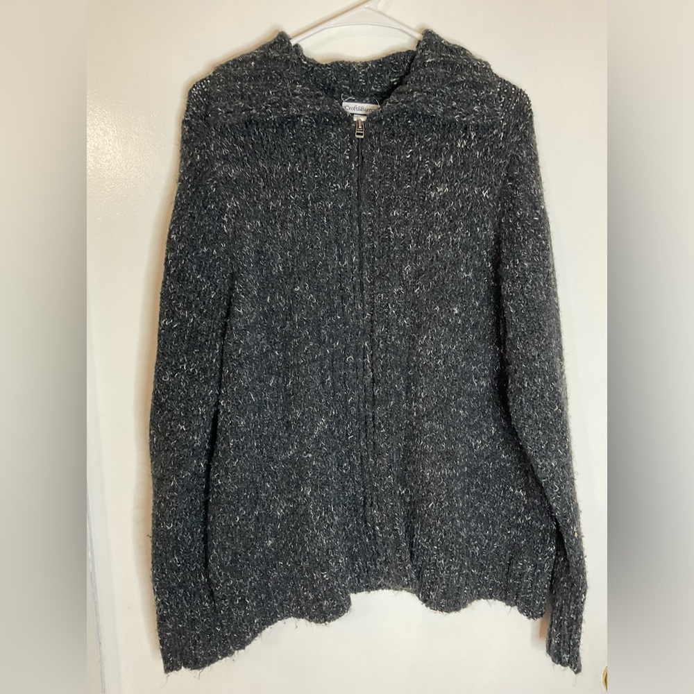 Croft&Barrow black white speckle zip up sweater size XL